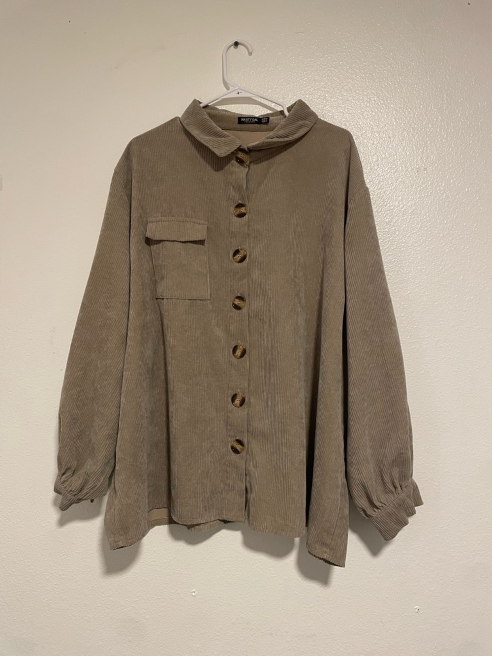 Nasty Gal Taupe Corduroy Button-Front Utility Jacket